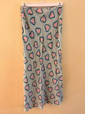 Miu Miu Pink Heart-Print Silk Maxi Skirt with Teal Accents gorgeous